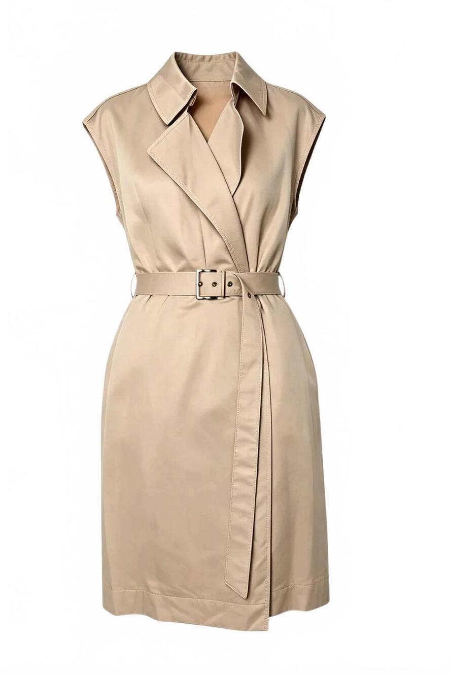 NEW BRUNELLO CUCINELLI women's sleeveless trench midi dress in beige